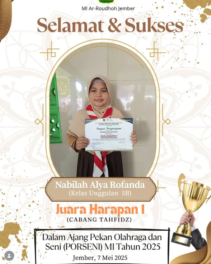 Nabilah Alya Rofanda Raih Harapan 1 Tahfidz pada PORSENI Kabupaten Jember