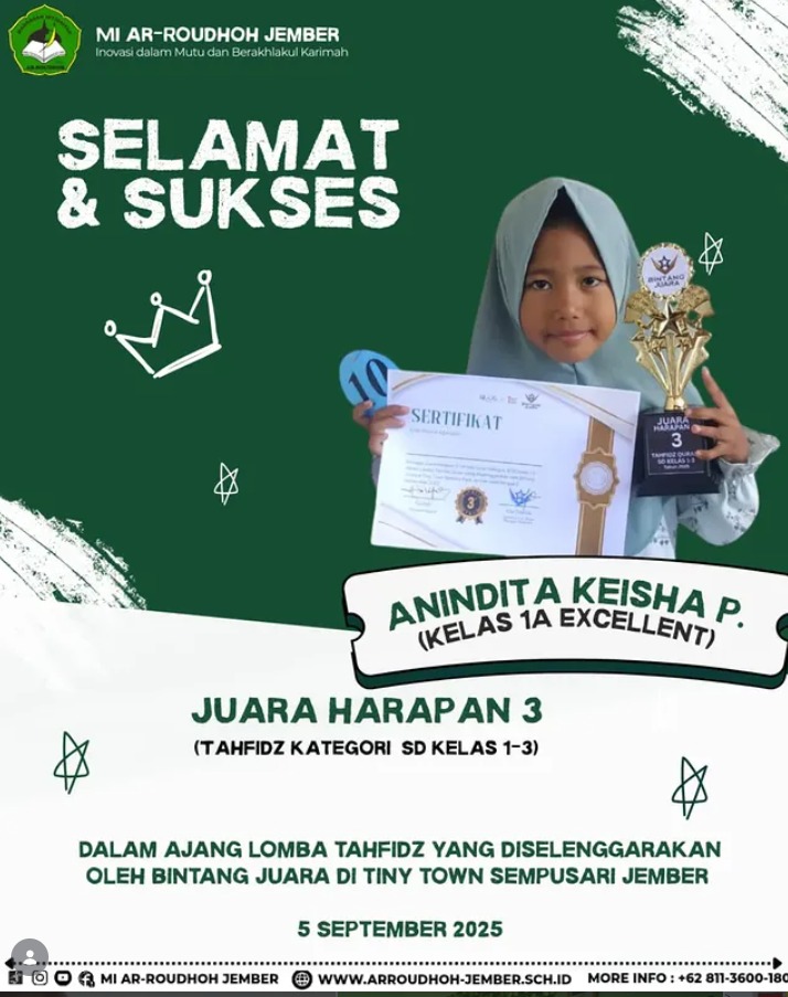 Anindita Keisha P. Raih Harapan 3 Tahfidz pada Lomba Bintang Juara Jember
