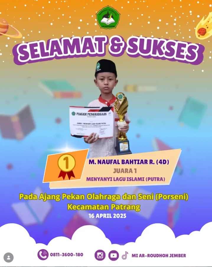 M. Naufal Bahtiar R. Raih Juara 1 Menyanyi Lagu Islami pada PORSENI Kecamatan Patrang