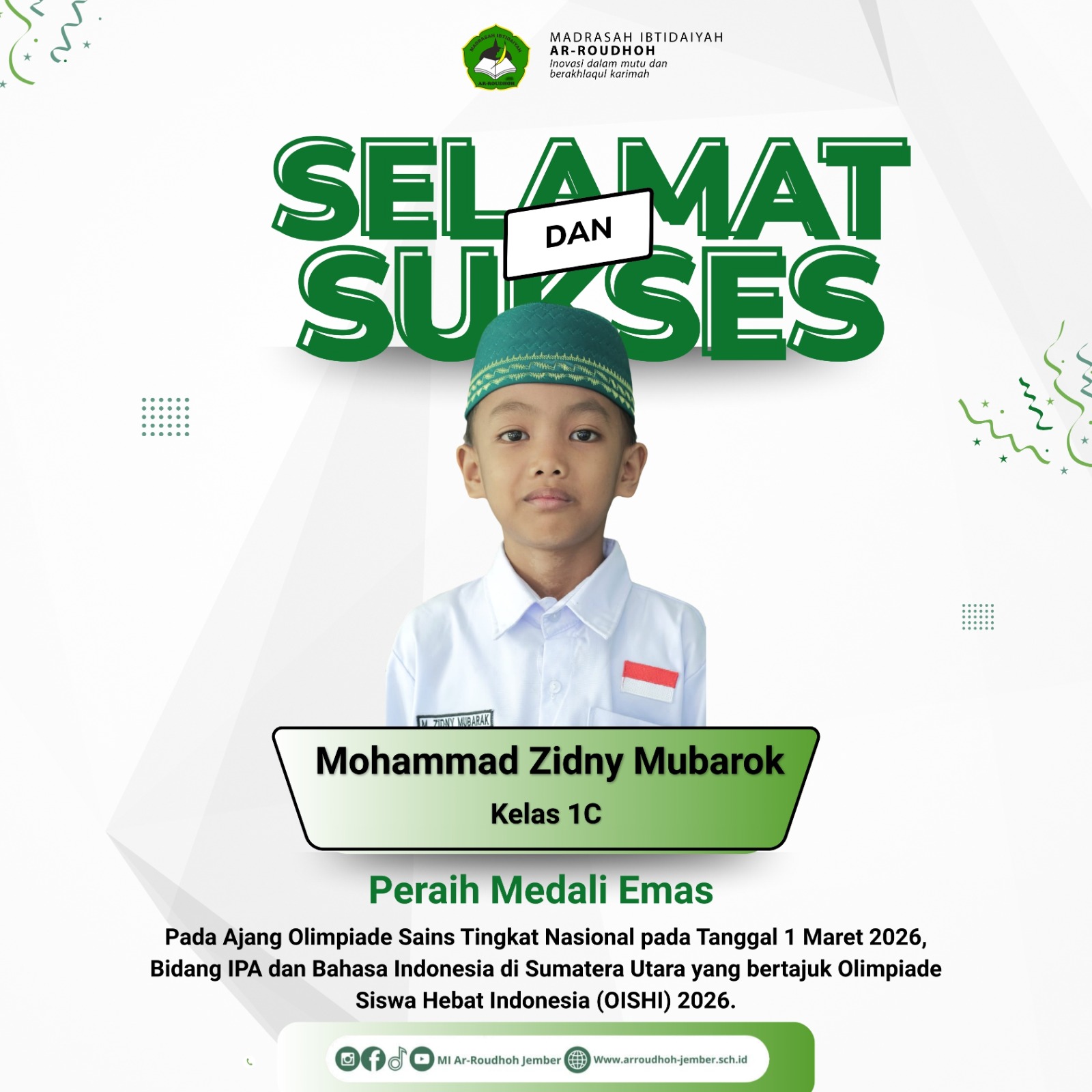 Mohammad Zidny Mubarok Raih Medali Emas pada Olimpiade Siswa Hebat Indonesia (OISHI) 2026