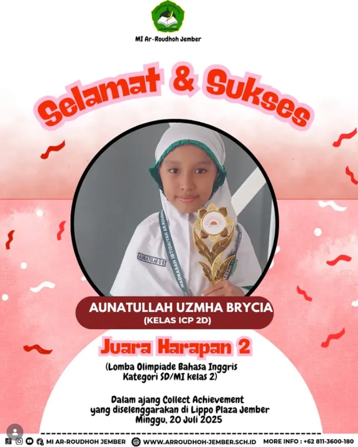 Aunatullah Uzhma Brycia Raih Harapan 2 Olimpiade Bahasa Inggris pada Ajang Jatim Winner dan Star Gemilang