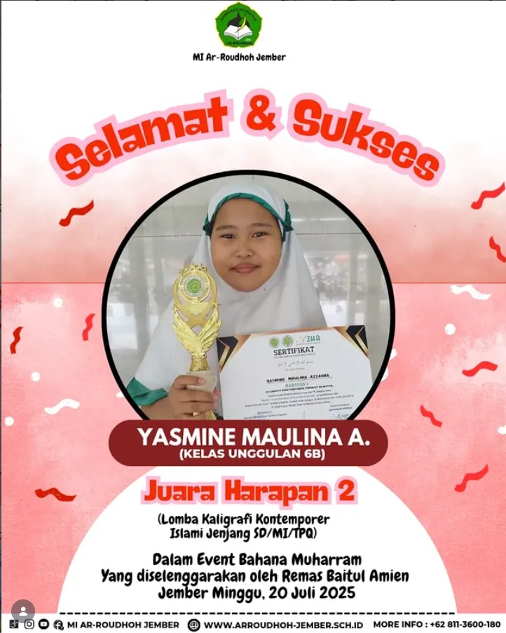 Yasmine Maulina A. Raih Harapan 2 Kaligrafi pada Ajang Jatim Winner dan Star Gemilang