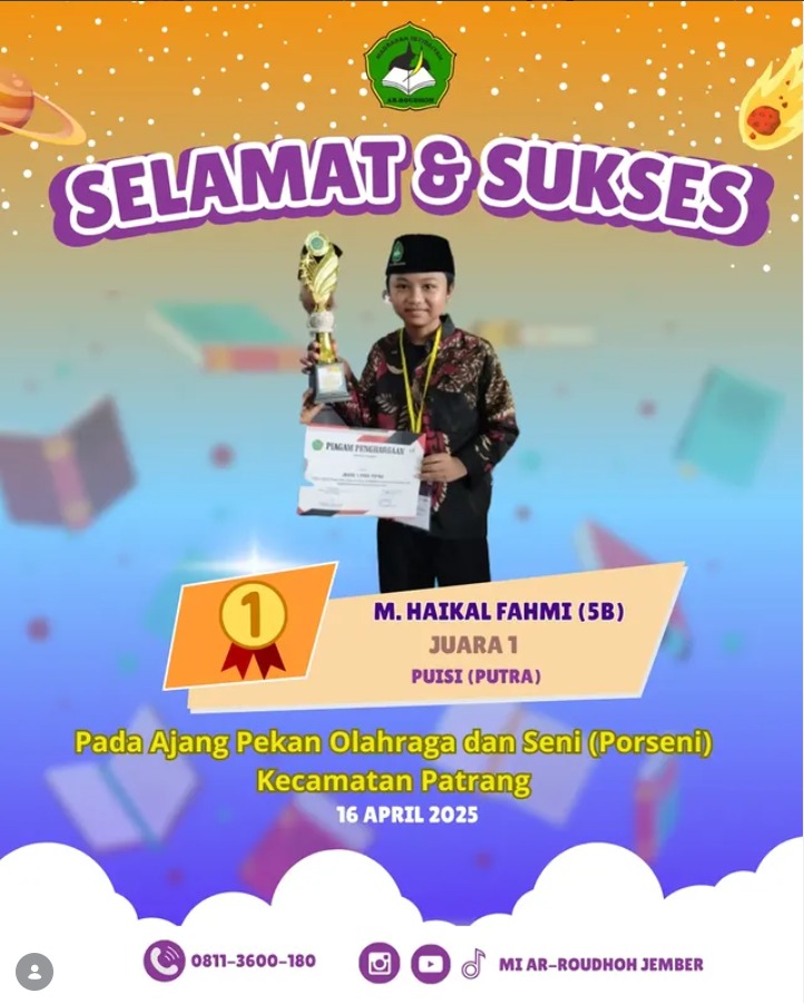 M. Haikal Fahmi Raih Juara 1 Puisi Putra pada PORSENI Kecamatan Patrang
