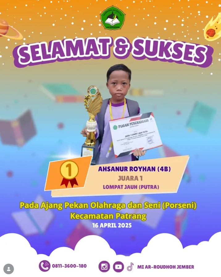Ahsanur Royhan Raih Juara 1 Lompat Jauh Putra pada PORSENI Kecamatan Patrang