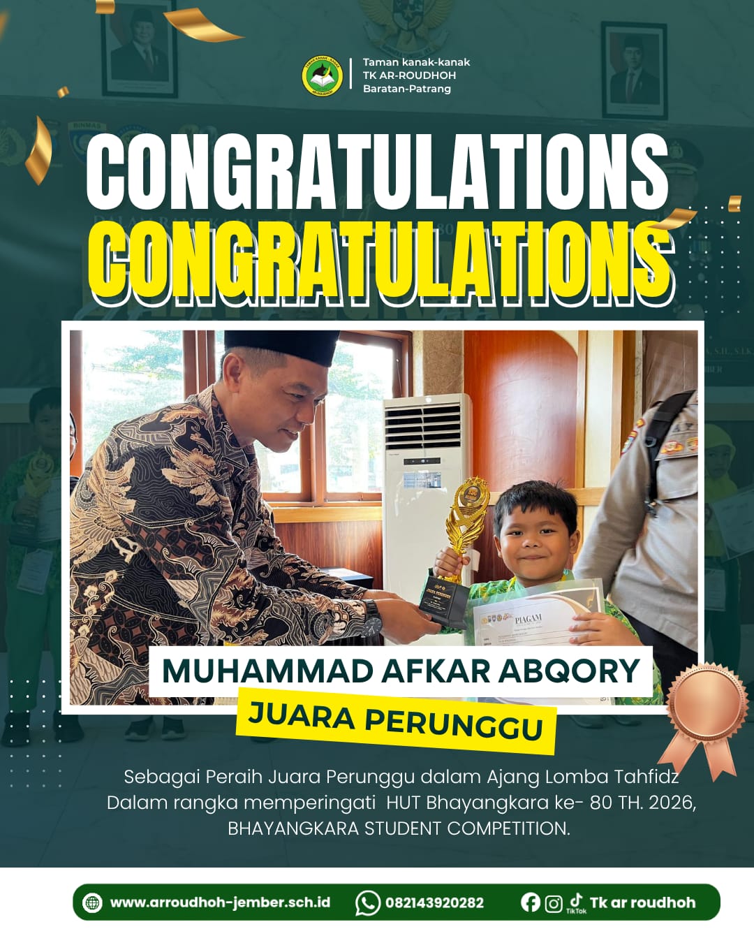 Juara Perunggu pada Lomba Tahfidz dalam Ajang Bhayangkara Student Competition