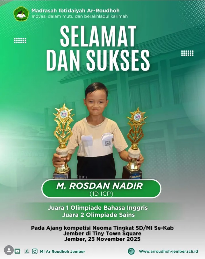 M. Rosdan Nadir Raih Juara 1 Bahasa Inggris dan Juara 2 Sains pada Kompetisi NEOMA Jember 2025