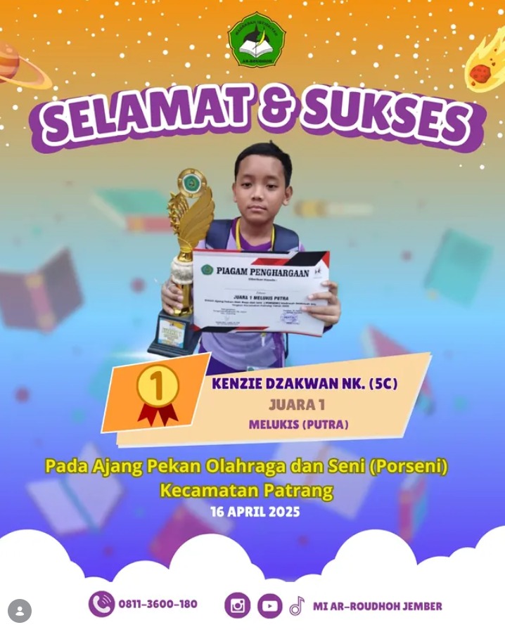 Kenzie Dzakwan N.K. Raih Juara 1 Lomba Melukis Putra pada PORSENI Kecamatan Patrang