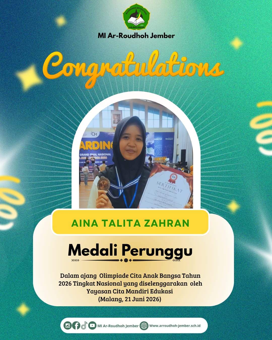 Peraih Medali Perunggu dalam Ajang Olimpiade Cita Anak Bangsa Tahun 2026