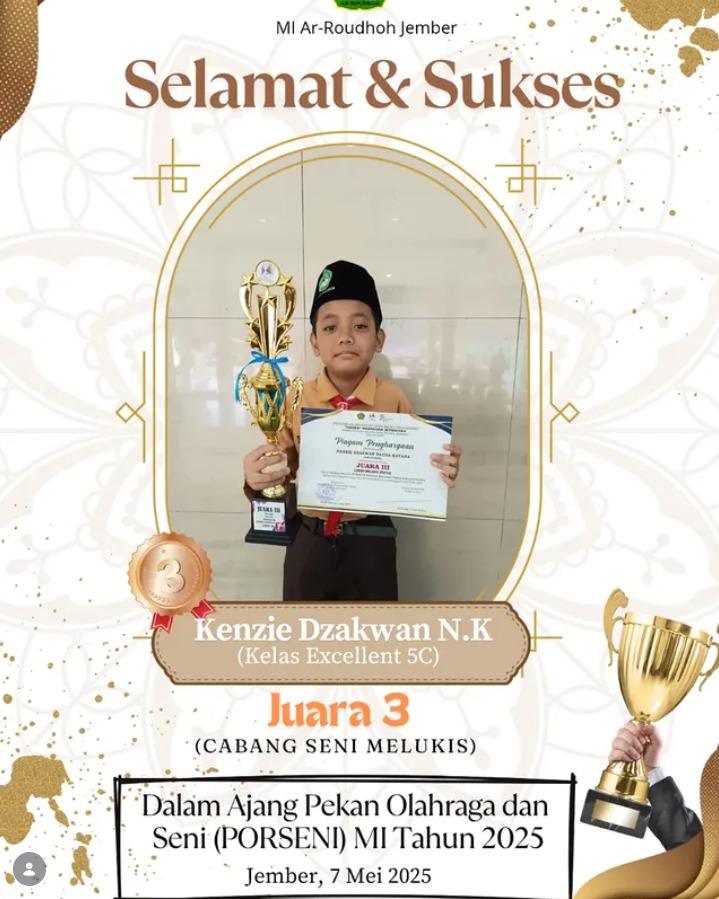 Kenzie Dzakwan N.K. Raih Juara 3 Lomba Melukis pada PORSENI Kabupaten Jember