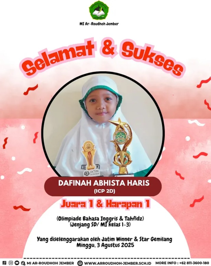Dafinah Abhista Haris Raih Juara 1 dan Harapan 1 pada Olimpiade Bahasa Inggris dan Tahfidz