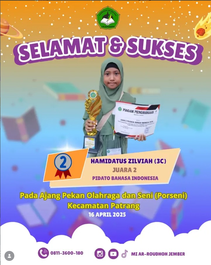 Hamidatus Zilviah Raih Juara 2 Pidato Bahasa Indonesia Putri pada PORSENI Kecamatan Patrang