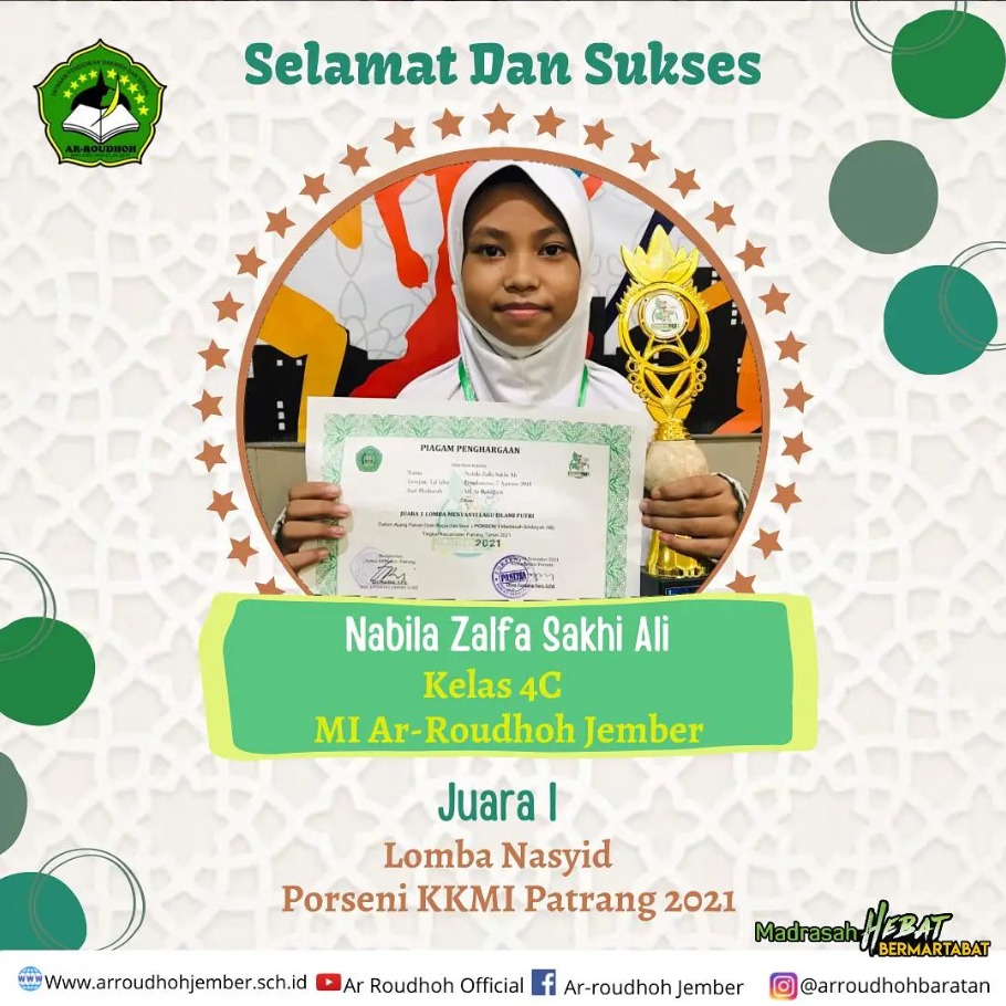 Nabila Zalfa Sakhi Ali Raih Juara 1 Lomba Nasyid pada PORSENI KKMI Patrang 2021