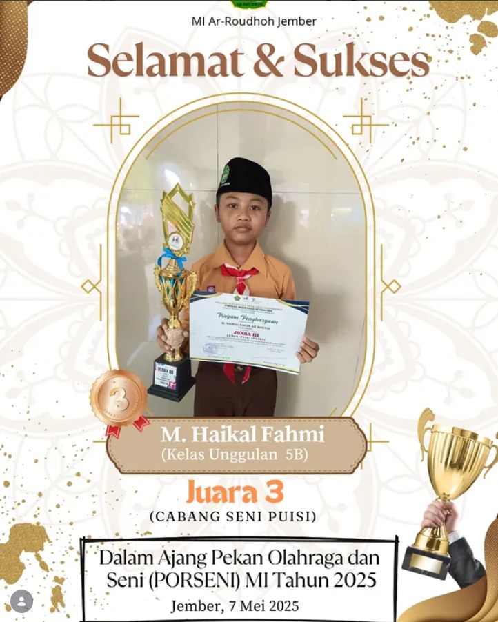 M. Haikal Fahmi Raih Juara 3 Lomba Puisi pada PORSENI Kabupaten Jember