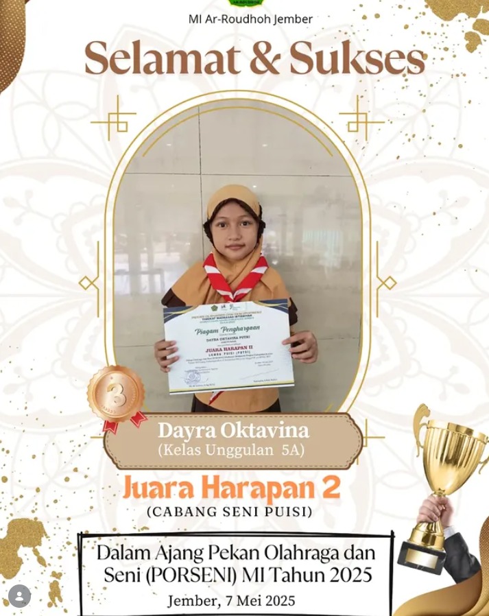 Dayra Oktavina Raih Harapan 2 Lomba Puisi pada PORSENI Kabupaten Jember