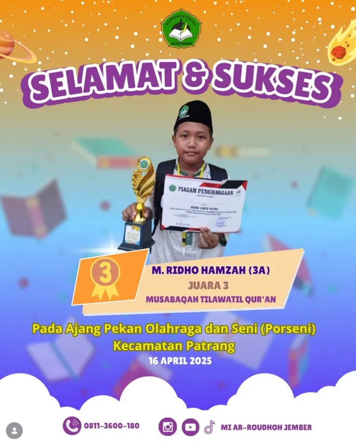 Prestasi Membanggakan, Siswa MI Raih Juara 3 MTQ di Porseni Kecamatan Patrang