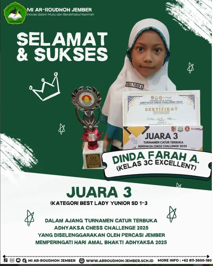 Dinda Farah A. Raih Juara 3 Catur Best Lady Junior pada Kejuaraan Percaci Jember 2025