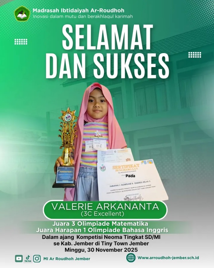 Valerie Arkananta Raih Juara 3 Matematika dan Harapan 1 Bahasa Inggris pada Kompetisi MEOMA Jember 2025