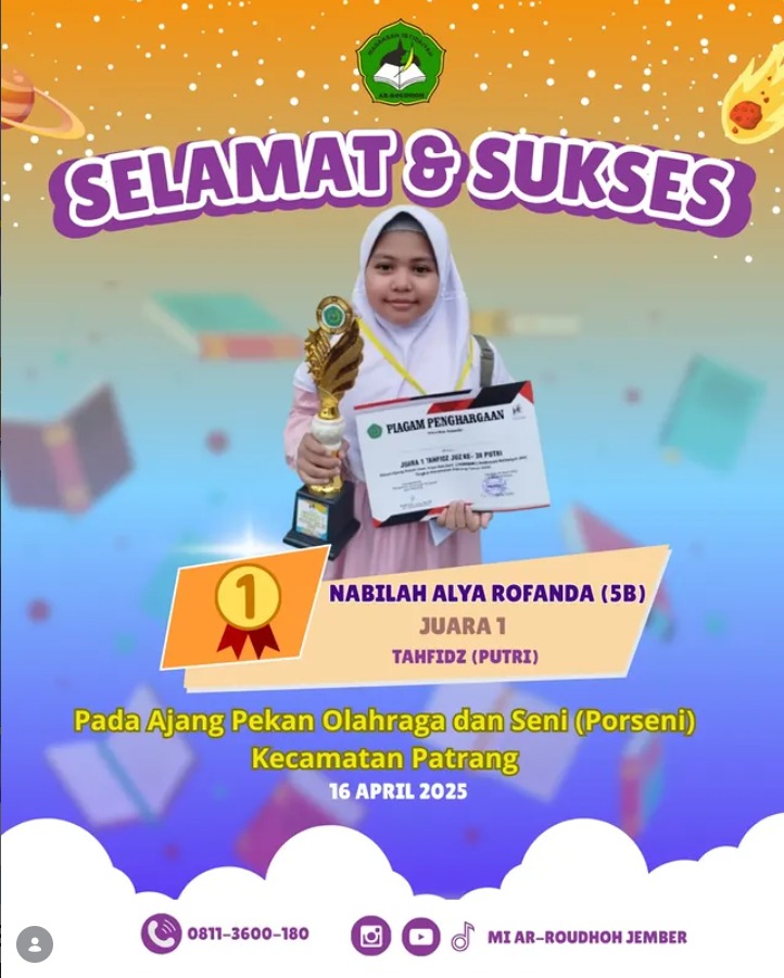 Nabilah Alya Rofanda Raih Juara 1 Tahfidz Putri pada PORSENI Kecamatan Patrang