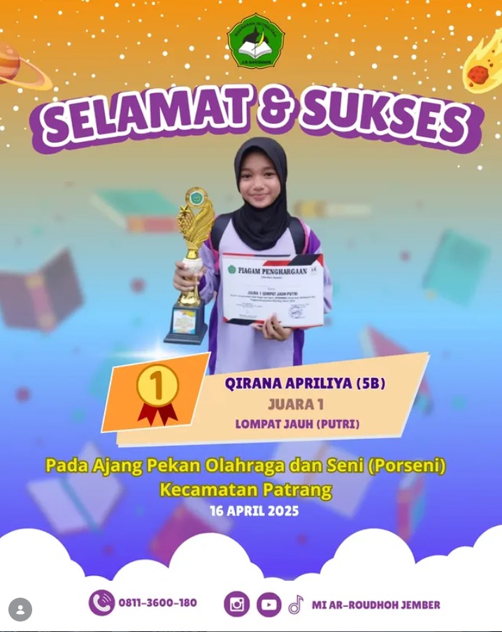 Qirana Apriliya Raih Juara 1 Lompat Jauh Putri pada PORSENI Kecamatan Patrang