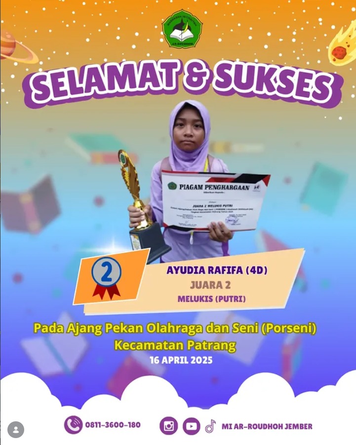 Ayudia Rafifa Raih Juara 2 Lomba Melukis Putri pada PORSENI Kecamatan Patrang