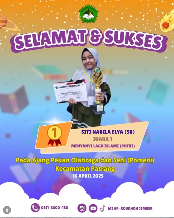 Siti Nabila Elya Raih Juara 1 Menyanyi Lagu Islami Putri pada PORSENI Kecamatan Patrang